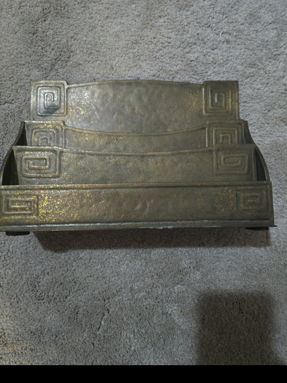Tiffany Studio N.Y Decorative Three-Tier Metal Letter Holder in Antique Gold